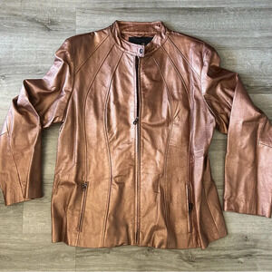 Ashley Stewart 100% Leather Moto Jacket Rose Gold Biker Jacket Size Women’s 2XL